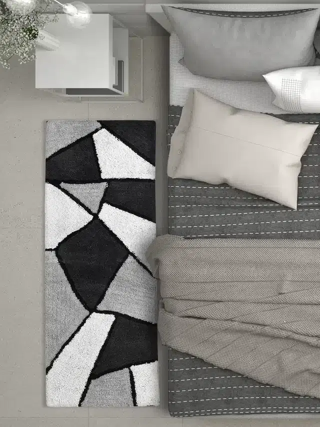 Abstract Bedside Runner with Antiskid Back, 20"x48", Black