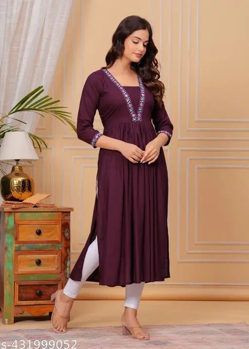 Rayon Kurti for Women, Brown (XS)