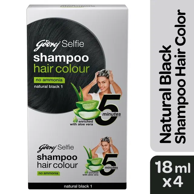 Godrej Selfie Shampoo Hair Color - Natural Black,18 ml (Pack of 4)