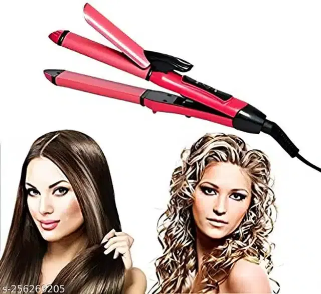 2 in 1 Hair Straightener & Roller, Pink, 50 W