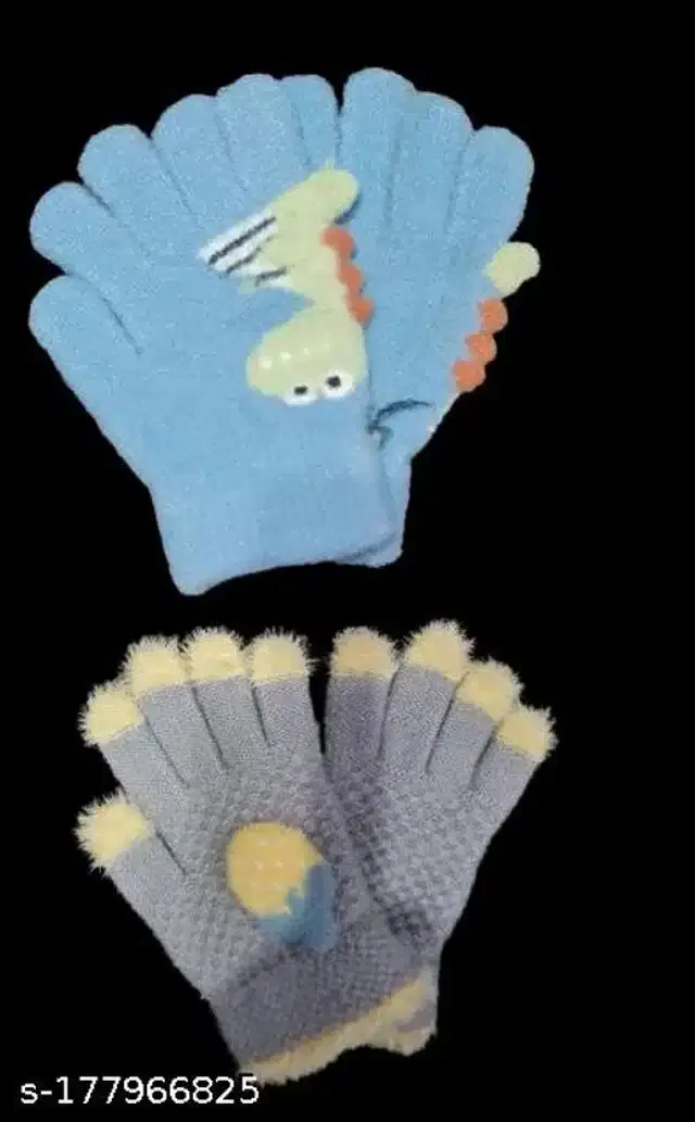 Woolen Winter Gloves for Kids, Set of 2 (Sky Blue & Grey, 3-6 Years)