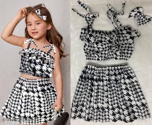 Rayon Printed Clothing Set for Girls, Black, Pack of 1 (0-2 Months)