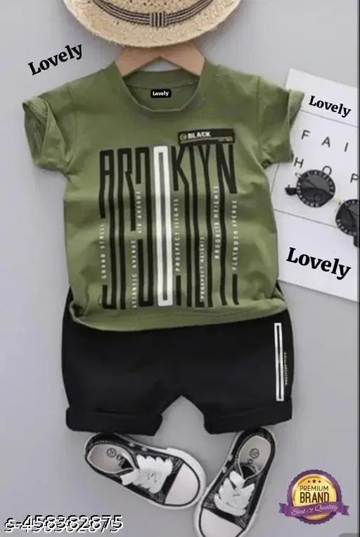 Cotton Blend Printed Clothing Set for Boys, Olive (0-6 Months)