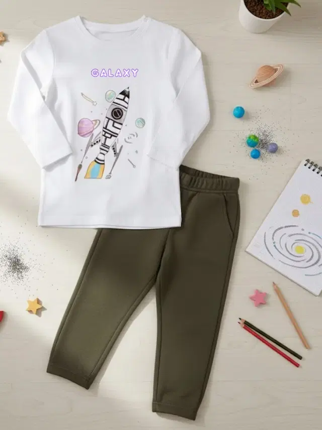 Cotton Solid Clothing Set For Boys, Multicolour (4-5 Years)