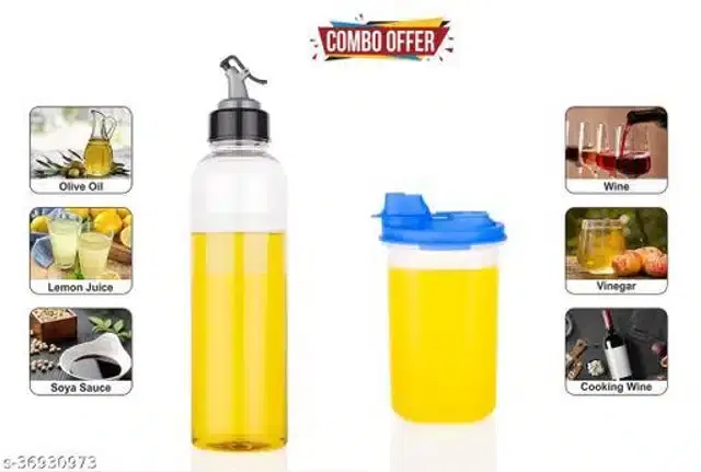 Plastic Oil Dispenser, Transparent, 1000 ml & 600 ml, Set of 2