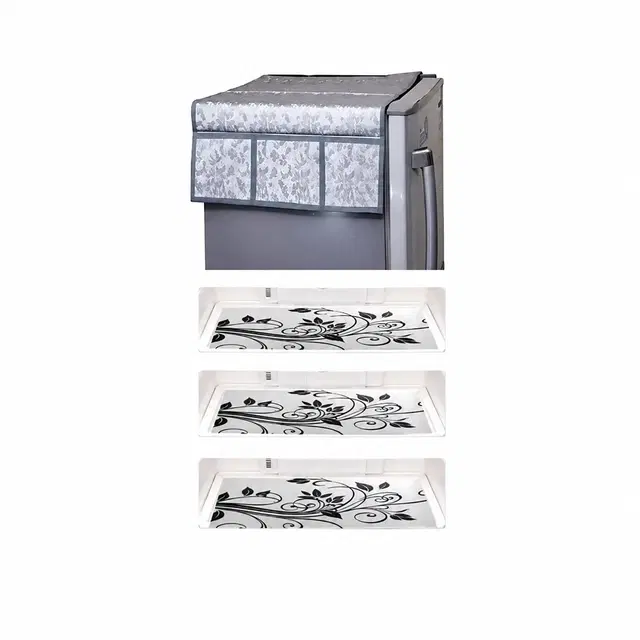 4 Pcs Fridge Cover, 3 Pcs Mat with Top Cover (Grey, Set of 1)