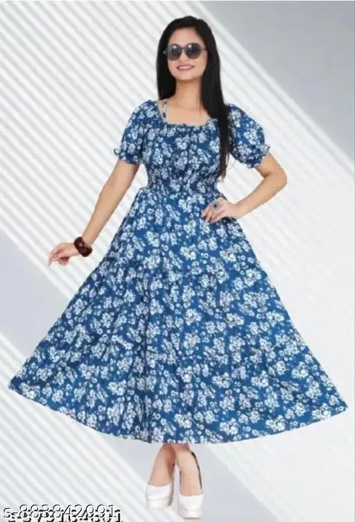 Pleated Printed One Piece Dress (Green, XS)