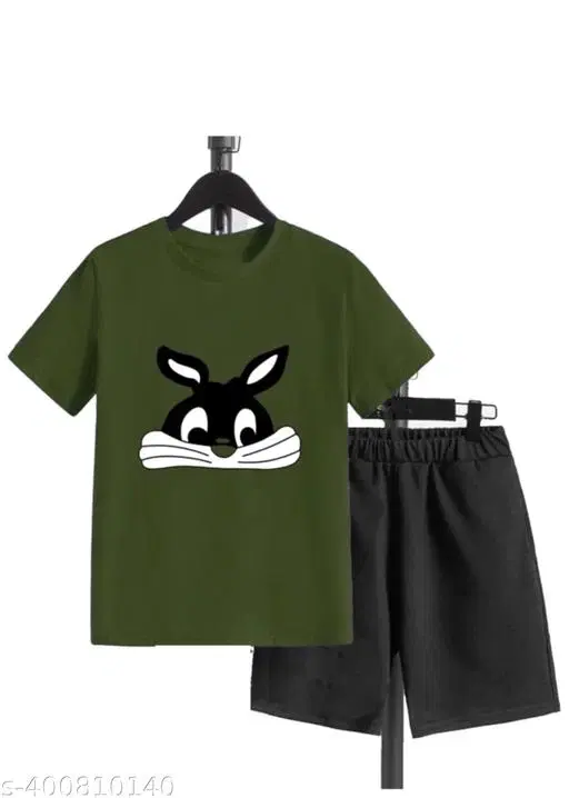 Cotton Blend Printed Clothing Set for Boys, Olive (12-18 Months)