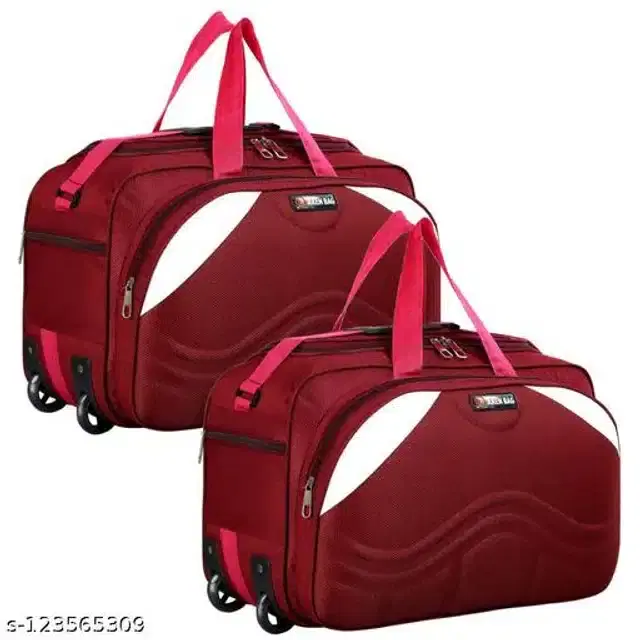 Polyester Trolley Duffel Bag for Men & Women, Maroon, Pack of 2