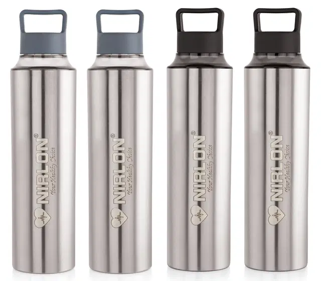 Nirlon Stainless Steel Water Bottles, Silver, 900 ml, Pack of 4