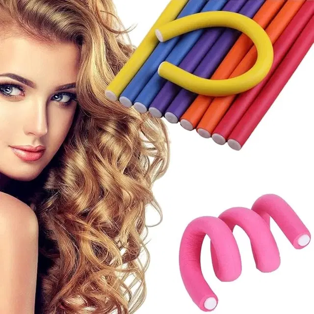 Rubber Hair Curling Twist Flexi Sticks, Multicolor, Pack of 10
