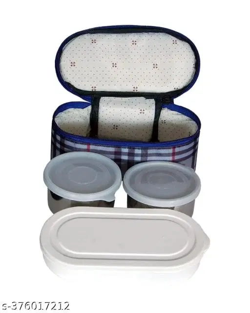 Stainless Steel 3 Compartment Lunch Box Set with Bag, White & Silver, Set of 1