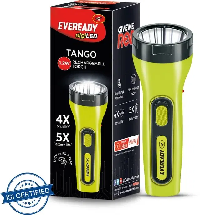 Eveready Tango Rechargeable DL 87 1.2W LED Torch, Green, 16.4cm