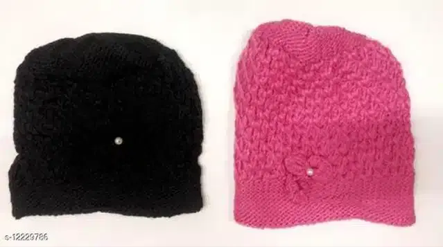 Woolen Beanie Cap for Women, Pack of 2 (Multicolor)