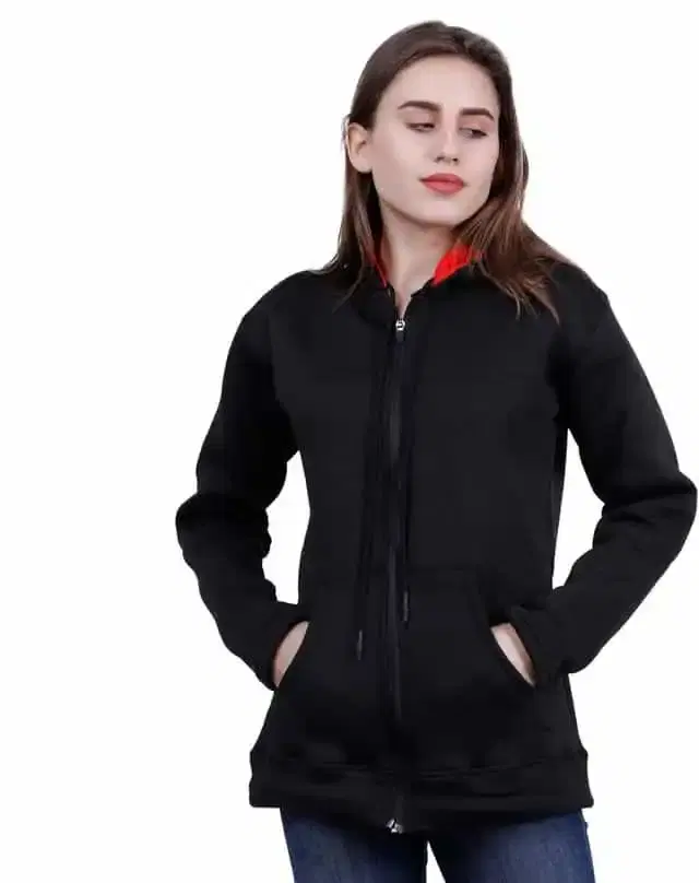 KRYPTAR Full Sleeve Solid Sidhi Zip Hoodies (Black, M) (KPTR3052)