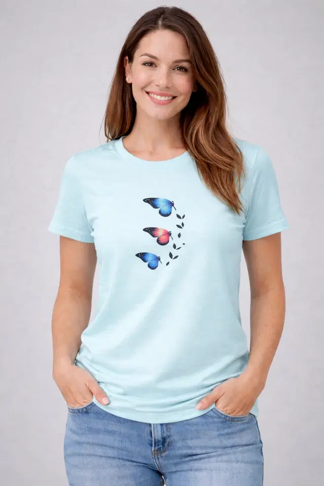 Cotton Blend Printed T-shirt for Men, Aqua Blue (S)