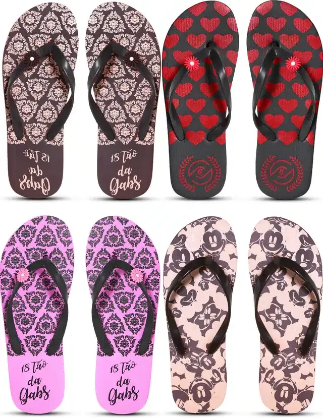 Flip Flops for Women, Pack of 4 (Multicolor, 5)