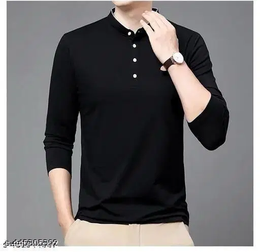 Cotton Blend Solid T-shirt For Men, Black (XXL)