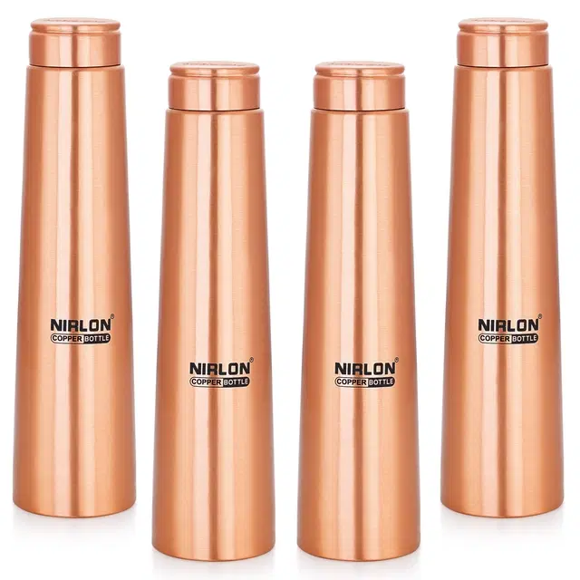 Nirlon Neera Copper / Tamba Water Bottle, 1000Ml, 4 Piece, Copper | Leak Proof | Office Bottle | Gym Bottle | Yoga Bottle | Home | Kitchen | Hiking | Treking Bottle | Travel Bottle