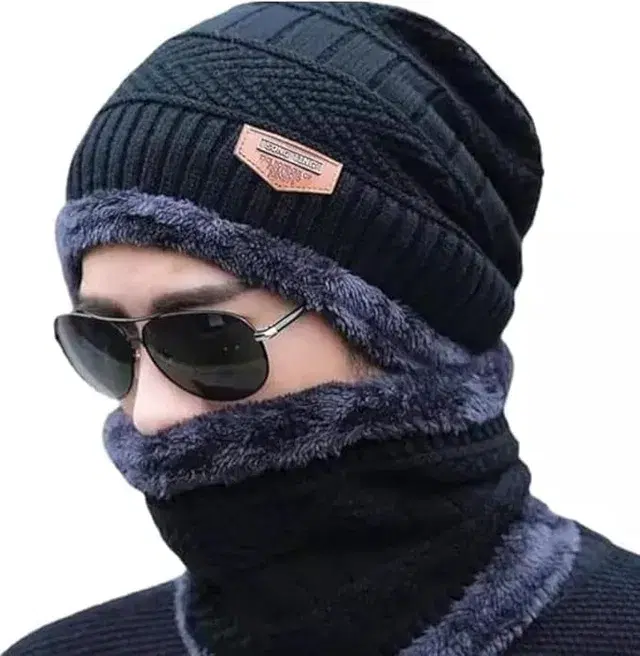 Woolen Cap For Men, Black (Free Size)