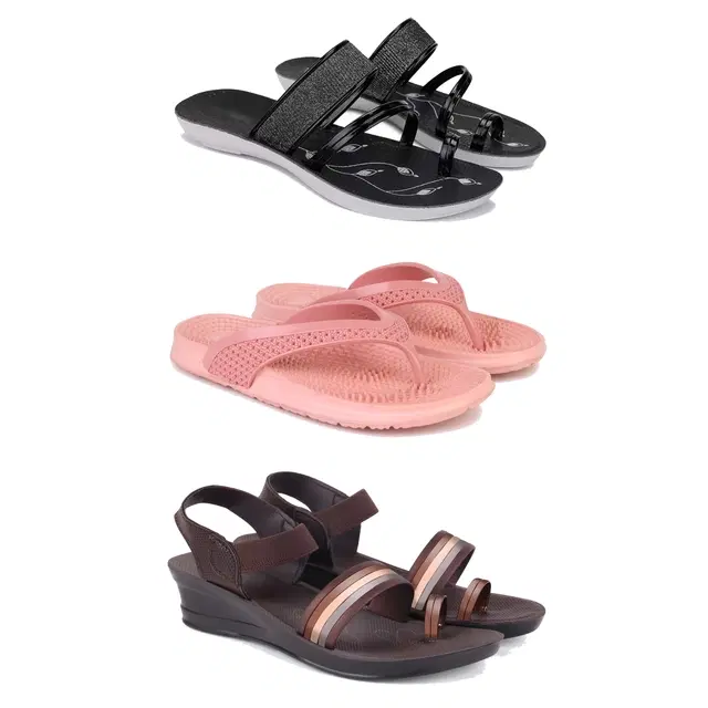 Combo of Flats with Slippers & Sandals for Women (Multicolor, 8) (Pack of 3)