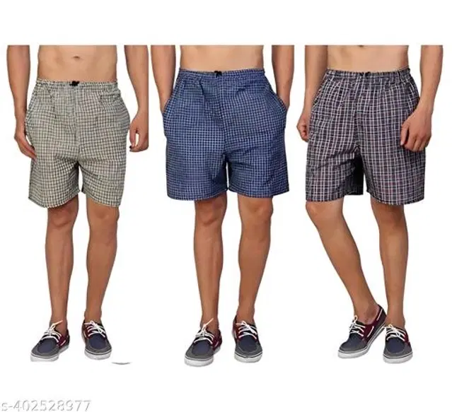 Cotton Shorts for Men, Pack of 3 (Multicolor, M)