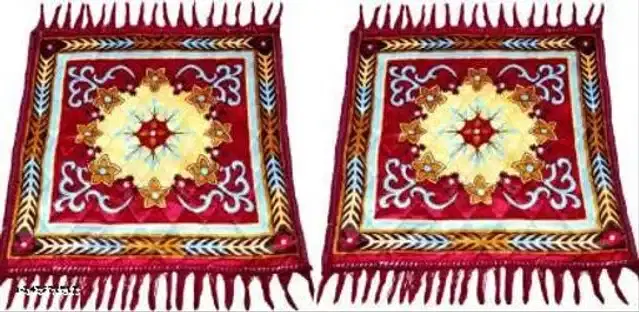 Velvet Pooja Mats for Home, Multicolor, Pack of 2