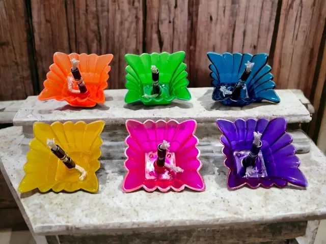 Plastic 3D Shadow Reflection Floating Diwali Diyas, Multicolor, Pack of 24