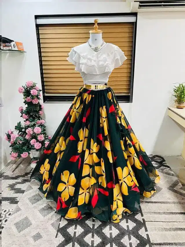 Ready to Wear Lehenga Choli for Women (Yellow, XS)