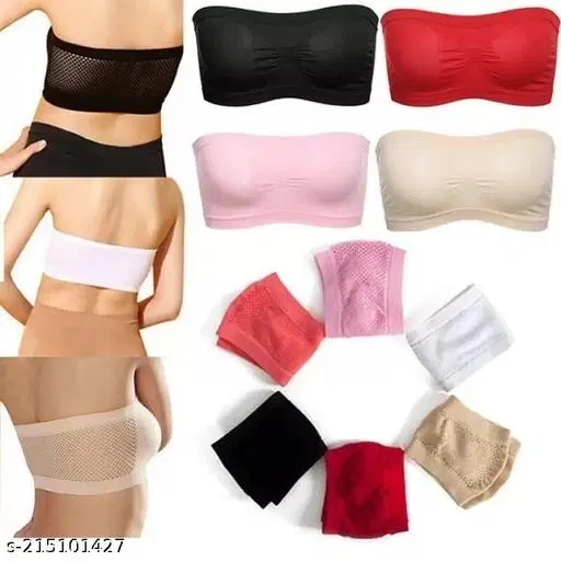 Cotton Blend Mesh Bandeau for Women, Pack of 6 (Black, 34B)