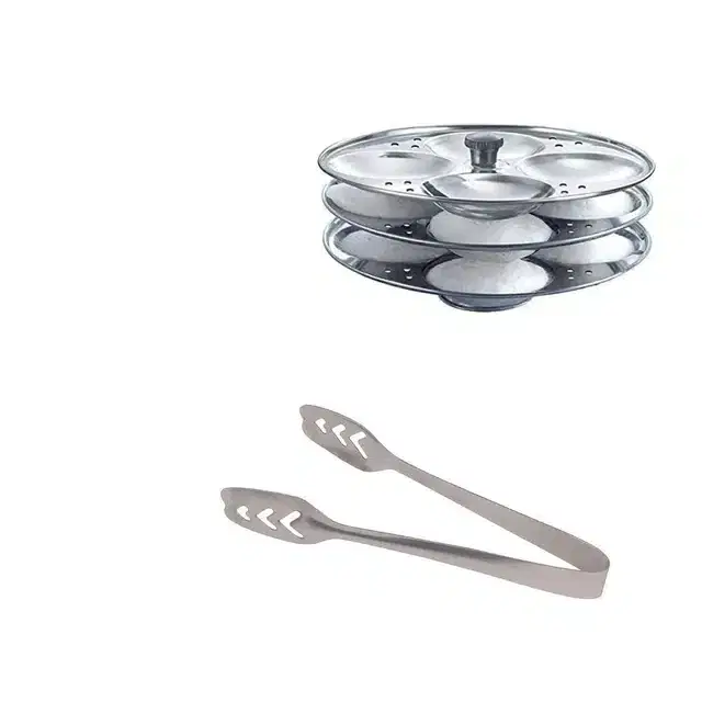 Stainless Steel Momo Pakad & Idli Making Stand of 3 Plates, Combo of 2