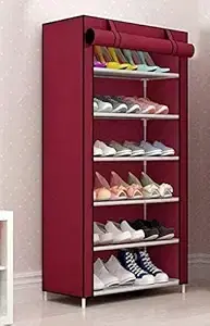 Plastic Collapsible Shoe Rack 6 Shelves, Maroon