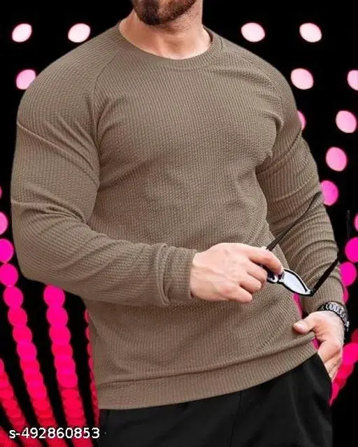 Poly Cotton Round Neck T-shirt For Men, Cream (S)