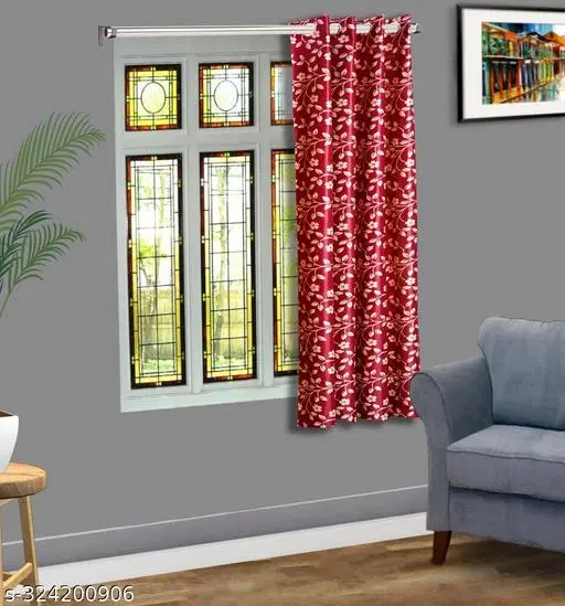 KANUSHI Industries® 1 Pieces Washable Polyster Eyelet Window Curtain Set (Color Maroon) (5 FT)