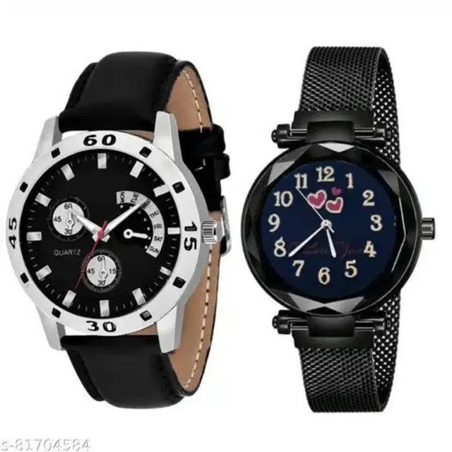 Couple Analog Watches, Set of 2 (Black)