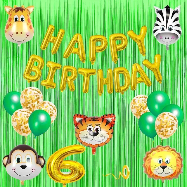 Jungle Theme 6th Birthday Decoration Kit for Kids (Golden)Pcs Of 20 ,(Set Of 1)