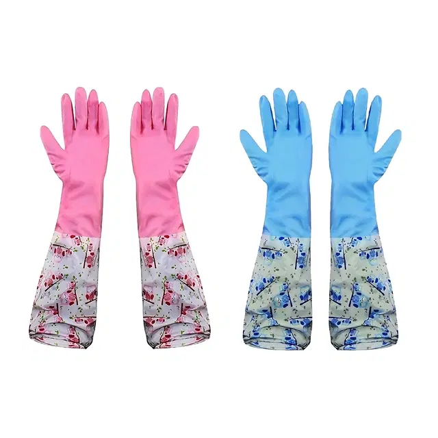PVC Latex Kitchen Dishwashing Cleaning Gloves, Multicolor, Set of 2