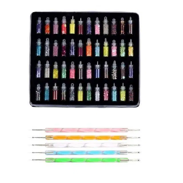 48 Bottles 3D Nail Art Glitter Set and Double Sided Nail Dotting Tool Pen Great Gift for Girls, Pack of 53, SE-67