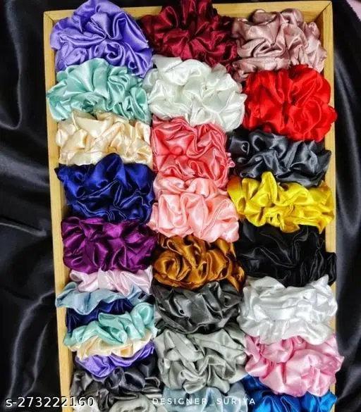 Pure Silk Scrunchies for Women, Pack of 12 (Multicolor)