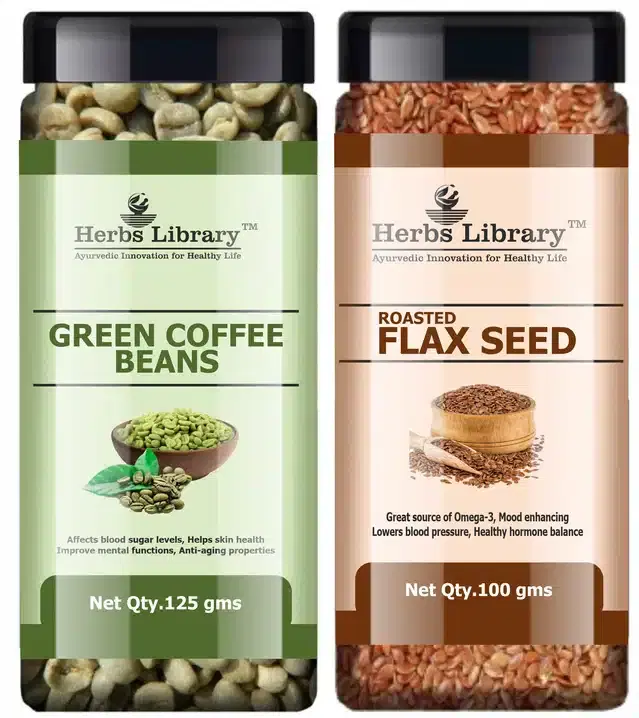 Herbs Library Green Coffee Beans and Roasted Flax Seeds, Pack of 2, 125 g