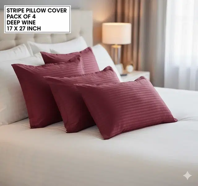 Satin Stripe Pillow Cover,, Pack Of 4, Deep Wine, 17 X 27 Inch