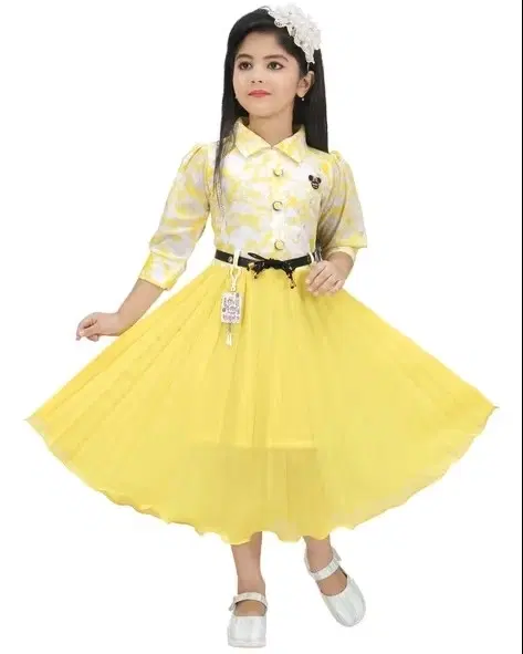 Cotton Blend Frock for Girls (Yellow, 14-15 Years)