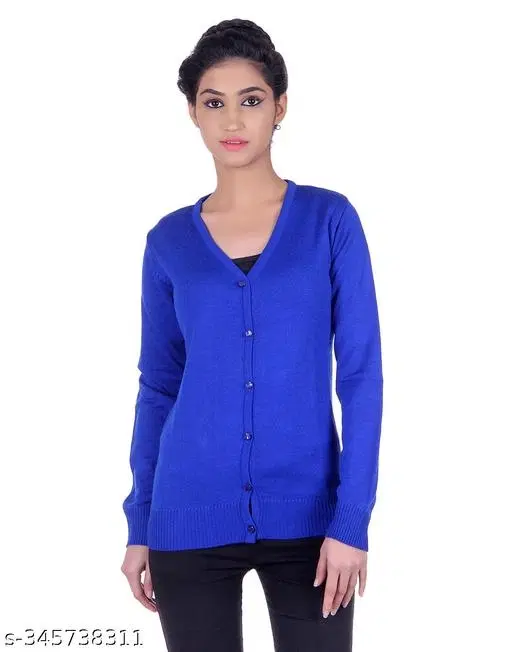 Acrylic Solid Sweater for Women (Blue, M)