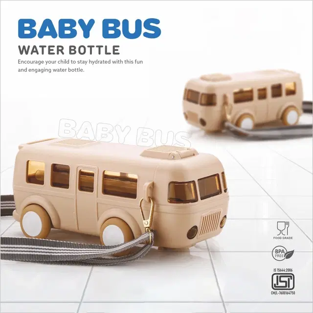 Plastic Bus Shape Sipper Bottle for Kids, Multicolor (1000 ml)