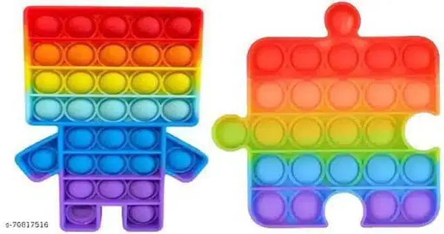Silicone Pop It Fidget Stress Relief Toy, Multicolor, Pack of 2