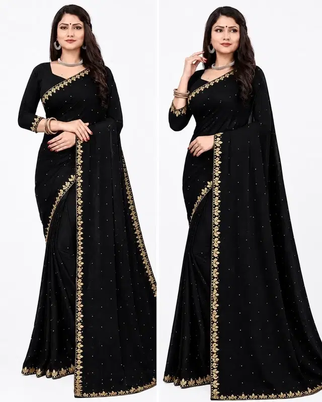Lycra Blend Solid Saree for Women (Black, 6.3 m)