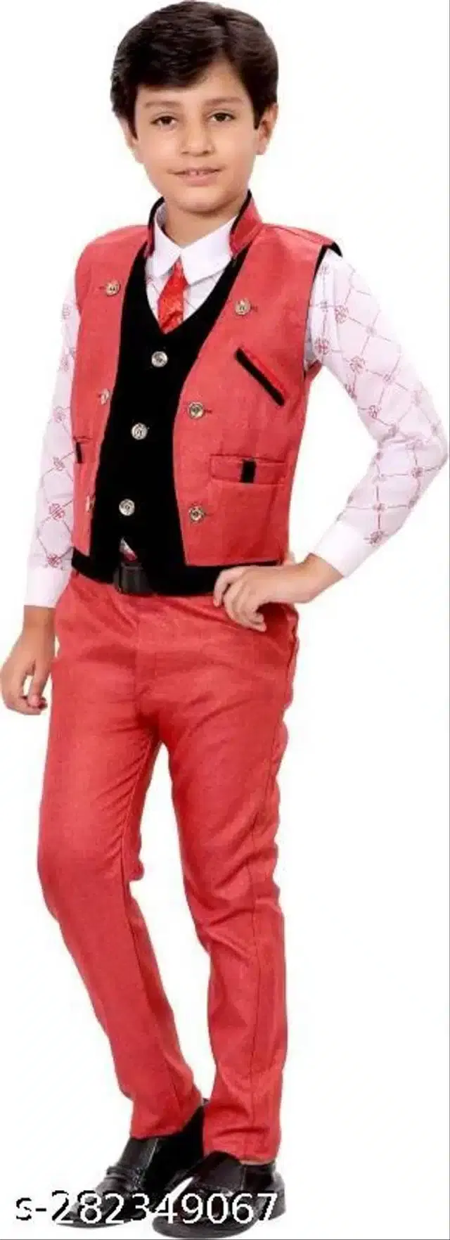 3 Pcs Coat Pant Set for Boys (Multicolor, 2-3 Years)