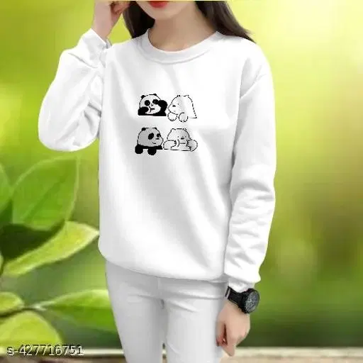 Cotton Printed Sweatshirt for Women (White, S)