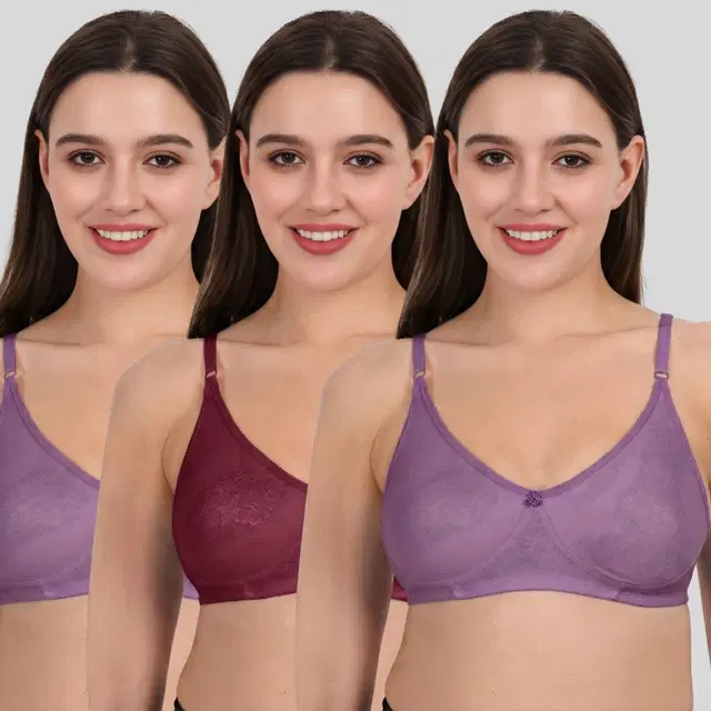 Cotton Bra for Women, Multicolour, Pack of 3 (28B)