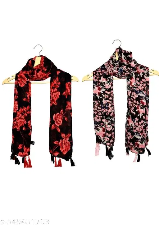 Poly Chiffon Scarves for Women, Multicolor, Pack of 2